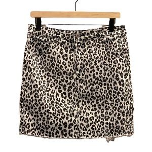 Stretch denim leopard mini skirt